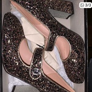 J. Crew Black Multi Glitter Mary Jane Block Heels